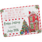 A festive puzzle announces "Baby Jeffrey arriving July 2024" with a red house, decorated Christmas tree, gifts, hearts, and a holiday rhyme.