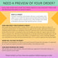 Order proof information banner with sections on proof definition, proof reception time, and cancellation policy. Contact information is provided for further questions.
