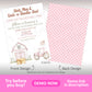 	
Children’s birthday party invitation with barnyard theme on the front and pink gingham pattern on the back, featuring a barn, tractor, and a pink color scheme.