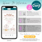 A smartphone displays a farm-themed party invitation on a Corjl editing app. Instructions explain how to purchase, edit, download, and share the design.