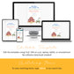 A customizable farm-themed birthday invitation template is displayed on a desktop, laptop, tablet, and smartphone screen, with instructions for editing using Corjl.
