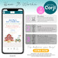 A digital flyer explains how to edit a farm-themed birthday invitation template using Corjl, highlighting steps for purchase, editing, and downloading or sharing online.
