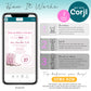 An instructional graphic explains how to use Corjl for editing a bachelorette invitation template, featuring steps for purchasing, editing, and printing, with a sample invite and pink cowgirl boots.