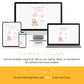 A digital baby shower invitation template is shown on a desktop, laptop, tablet, and smartphone, with text describing easy editing on any device.