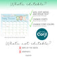 Editable baby arrival calendar; users can add, edit, move, resize text, change fonts and colors; days of the week and graphics are not editable.