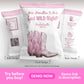 A bachelorette party kit package featuring pink fringe cowboy boots on the front and QR codes with text on the back; demo and promo banners at the bottom.
