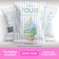 Three striped party favor bags with an ice cream cone design and text "Cole's FOUR! Birthday Party Favor" displayed, with front and back designs shown.