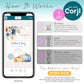 An infographic explains how to edit a pumpkin-themed invitation using Corjl: purchase, edit online, then download or print. An example invitation and a phone display are shown.