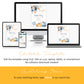 Four digital devices display an editable pumpkin-themed invitation template. Text explains that the template can be edited on multiple devices using Corjl with no software download needed.
