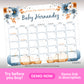 A floral-themed calendar titled "Guess the Arrival Date of Baby Hernandez" with blank squares for entering guesses, and labeled months, due date, and dates.