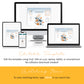 A baby shower invitation template is displayed on a desktop, laptop, tablet, and smartphone, with text describing that it can be edited on any device using Corjl without software download.