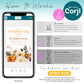 A guide showing how to edit a Thanksgiving dinner invitation with Corjl: purchase, edit online, then print or share; includes a DEMO NOW button on a phone mockup displaying the invitation.