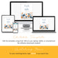 A "Cards & Gifts" editable template is displayed on a desktop, laptop, tablet, and smartphone, with instructions for editing and searching matching items using code D0049.