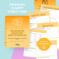 An orange and white budgeting mini-workbook titled "Spend With Intention" is displayed with sample worksheet pages and a "Financial Clarity Starts Here" header.